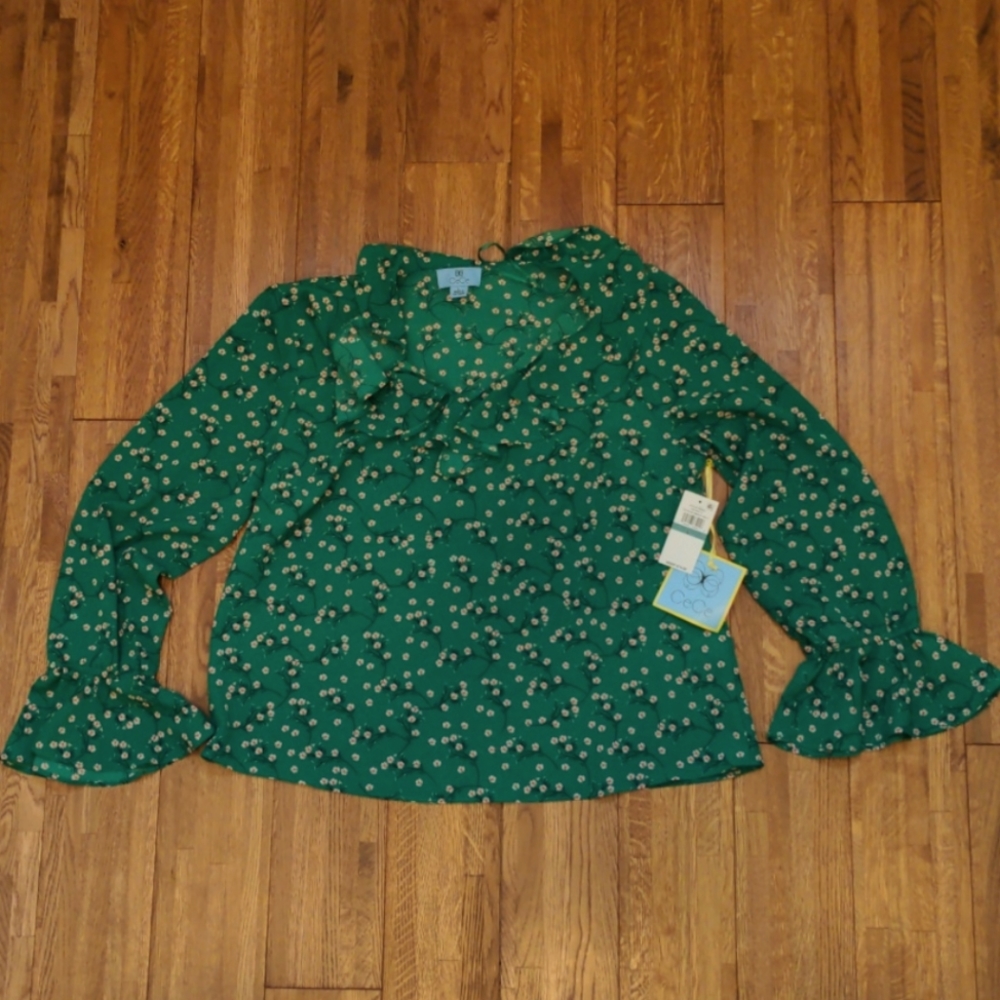 Cece Ruffled Floral Print Blouse